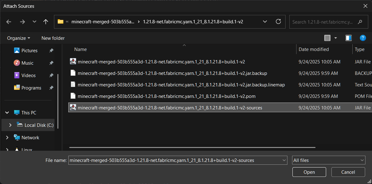 Choose Sources Dialog