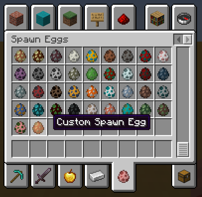 Spawn egg item with name and creative tab